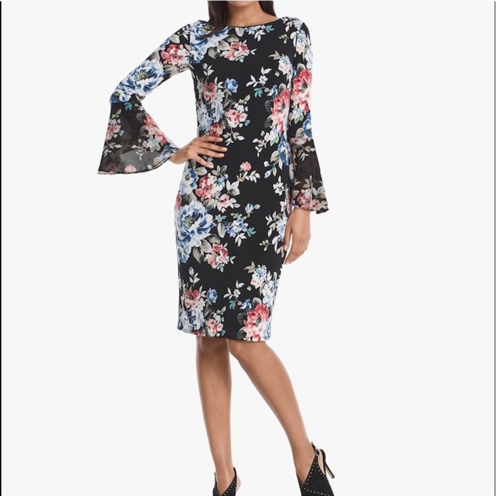 White House Black Market Pink and Red Bell Sleeve Sundress